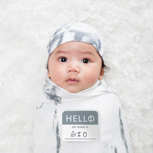 Lulujo Hello World Blanket and Knotted Hat - Marble
